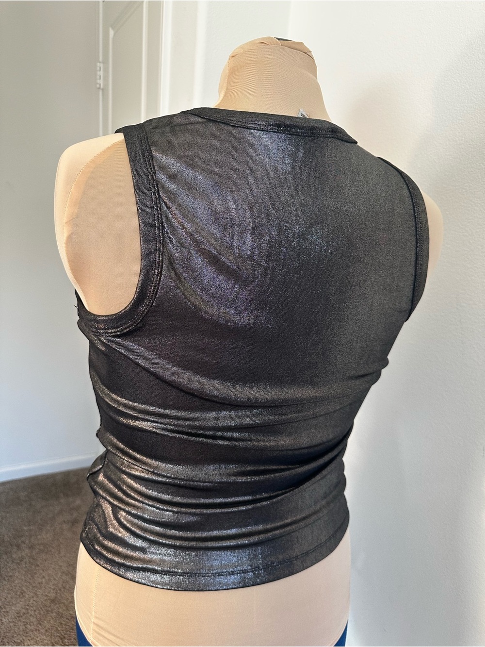 Sleek Metallic Black Sleeveless Tank Top Wedding Guest Party Night Life Club - Picture 3 of 7